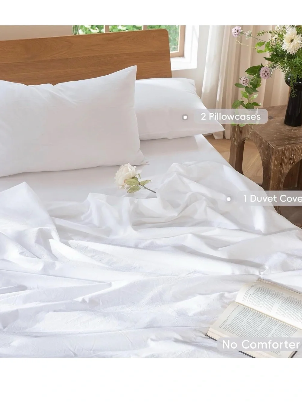 White Washed Cotton Queen Duvet Cover - Soft Breathable Linen-Like Comfort